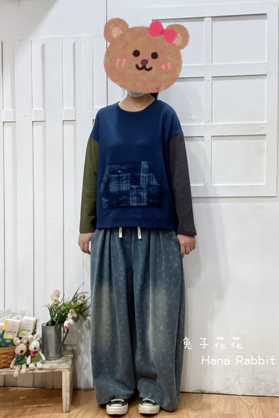 日系撞色拚接棉質上衣 139361