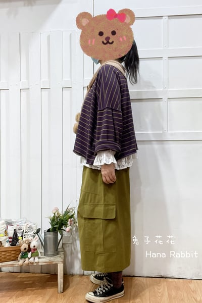 WE家條紋寛袖棉質上衣(紫) 194522