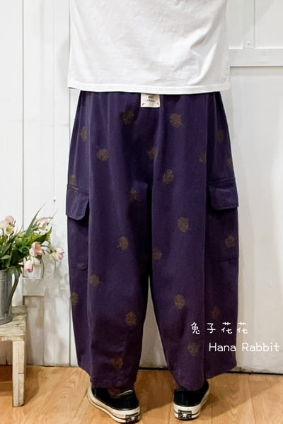 WE家刺繡花闊腿工裝褲(深紫) 171693