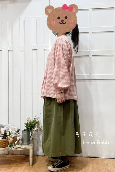 森系格紋壓摺開襟衫(粉) 136942