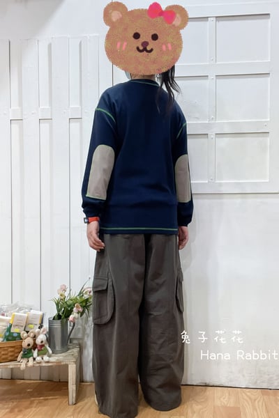 明線袖補丁彈力棉上衣(藍) 145733