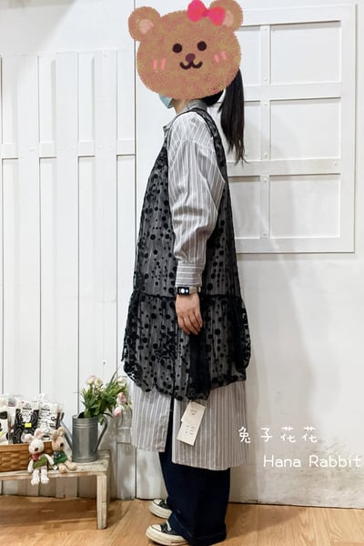 日系波點透膚不規則造型背心(黑) 143322