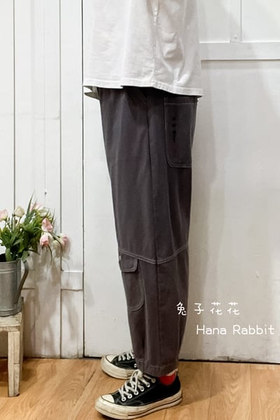 日系明線小口袋棉麻休閒褲 191402