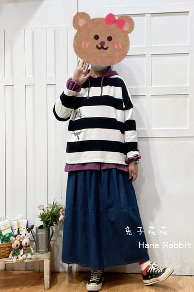 日系小貓咪條紋重磅棉上衣(黑) 210281