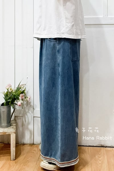 日系水洗毛邊闊腿造型褲 184672