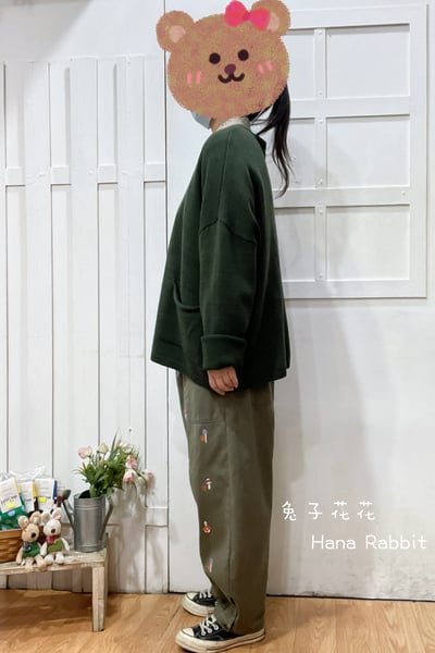 日系V領小口袋簡約針織毛衣(綠) 211082