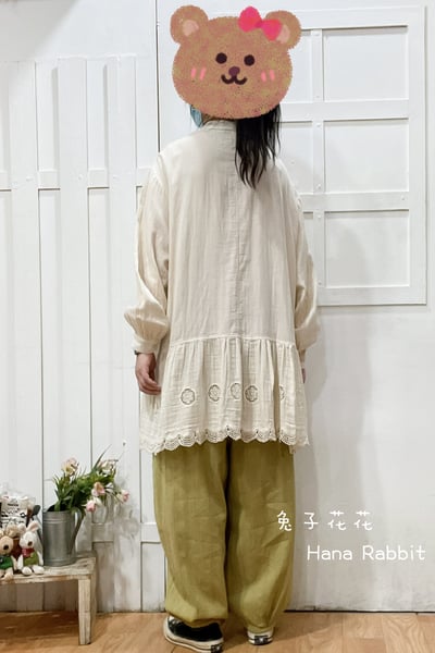 森系拚接蕾絲半開襟中長上衣 164503