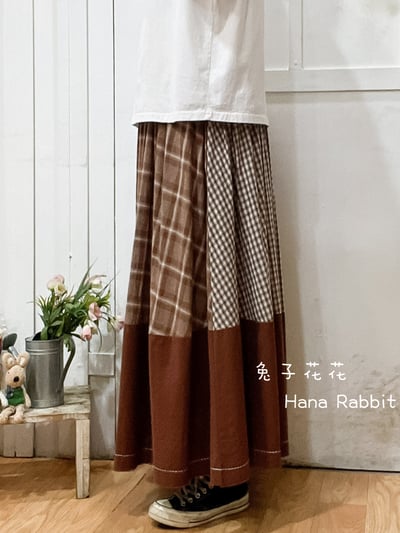 森系大小格不修邊造型裙 140202
