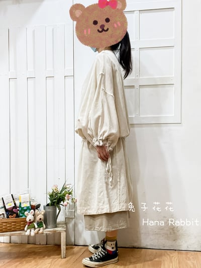 森系V領抽繩蝙蝠袖個性洋裝(杏) 304292