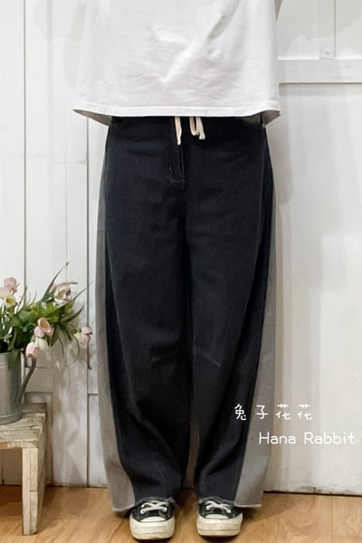 日系異布材質鬚邊拚色造型褲 154731