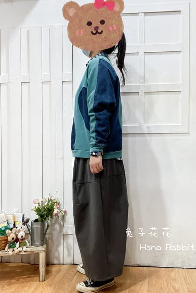 日系異布材質撞色上衣(藍) 211282