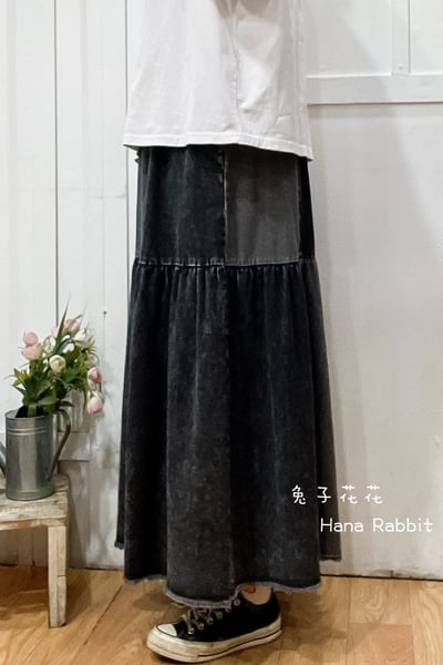 森系復古水洗簡約造型裙(黑灰)) 165752