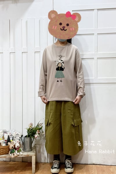 貓與女孩重磅棉上衣(卡其) 163531