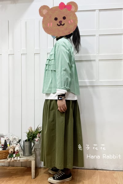 森系條紋拚接荷葉開襟村衫 155142