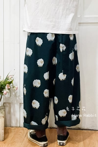 可愛小棉羊印花闊腿直筒褲 178043