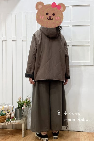 日系菱格壓紋連帽加絨外套(咖) 311273