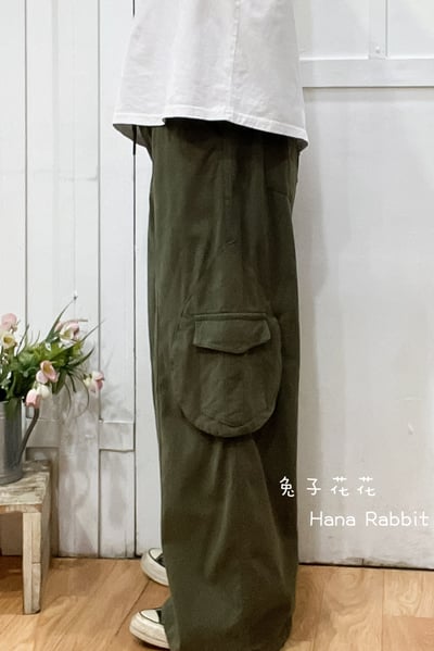 日系可縮腳內磨毛落地工裝造型褲(綠) 169692