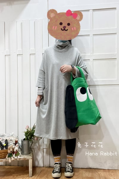 日系簡約高領毛圈棉中長洋裝 211111