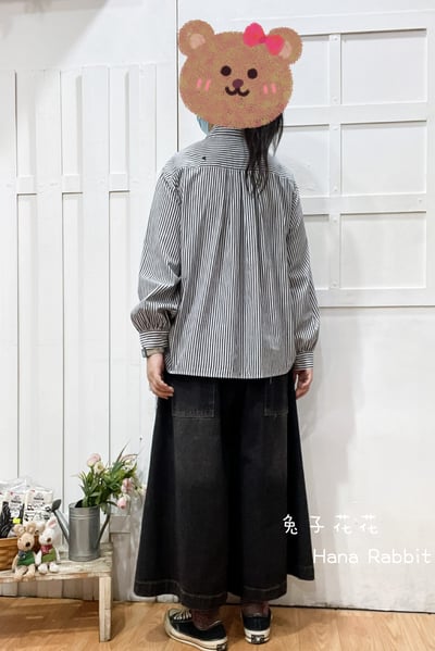 刺繡字母側綁帶條紋開襟衫 140393