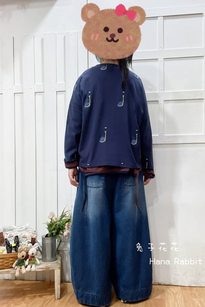 可愛感刺繡小鍋重磅棉上衣(藍) 135713