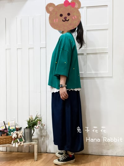 WE家刺繡花重磅棉上衣(綠) 209102