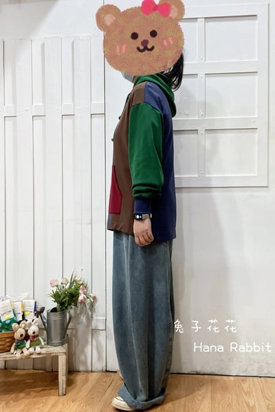 日系撞色連帽毛圈棉上衣 192532