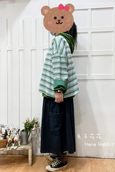 WE家2穿條紋寛袖棉質上衣(綠) 146972