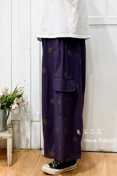 WE家刺繡花闊腿工裝褲(深紫) 171692