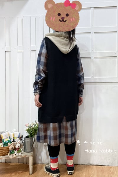 新色到❤❤驚訝貓條紋連帽中長針織背心 190383