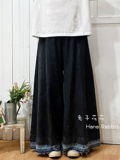 森系丹寧不修邊闊腿造型褲 165321