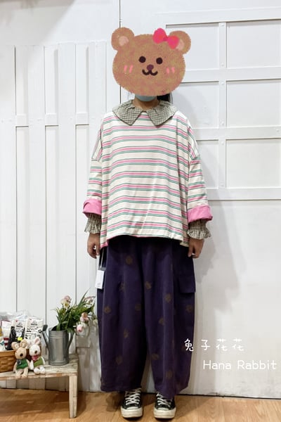 WE家2穿條紋寛袖棉質上衣(粉) 146971