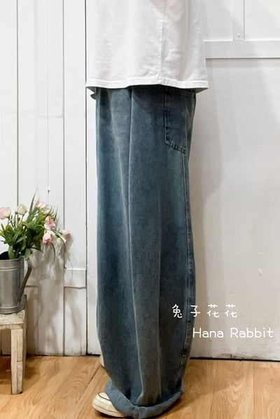 日系復古刷色微灣刀落地造褲 146902