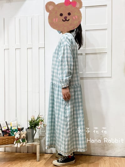 森系大小格紋拚接洋裝 197452