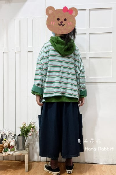 WE家2穿條紋寛袖棉質上衣(綠) 146973