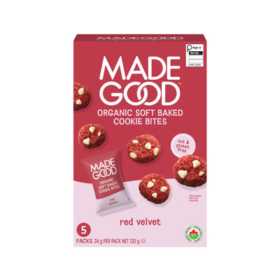 加拿大代購｜MadeGood 有機迷你軟餅乾 5小包 紅絲絨／巧克力豆／巧克力香蕉 3款｜Maple Treats1