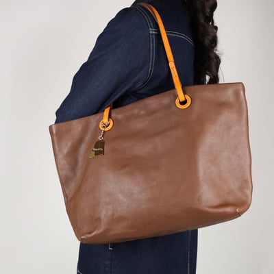 頭層牛皮撞色細節托特包8