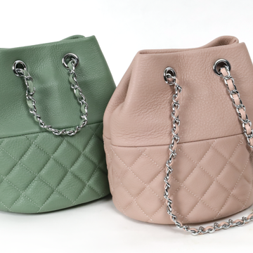 真皮菱格鍊帶水桶包-雙色3