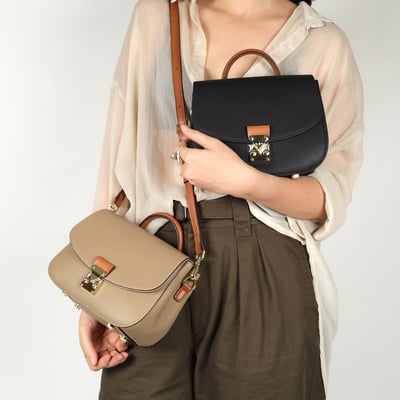 金扣真皮拚色提包3