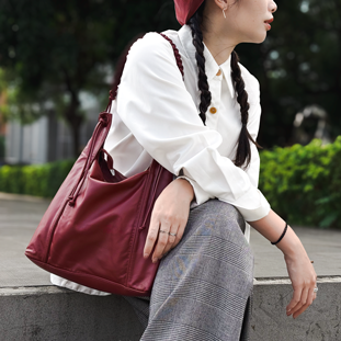 TRueSo 觸柔牛皮結理托特兩用包-紅色6