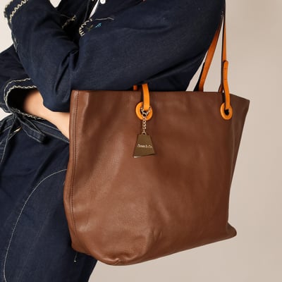 頭層牛皮撞色細節托特包9