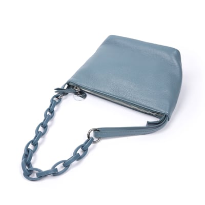 頭層牛皮壓克力鍊帶包-藍色3