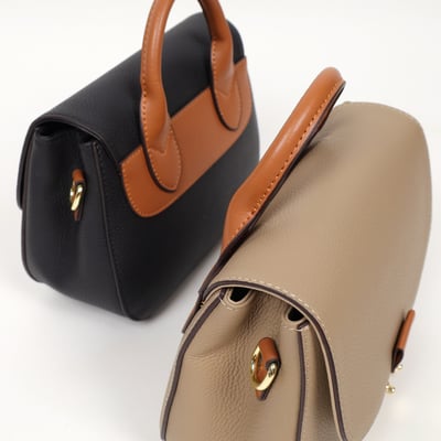 金扣真皮拚色提包7