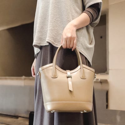 Crème光澤真皮提/肩包-雙色2