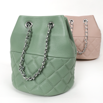 真皮菱格鍊帶水桶包-雙色4