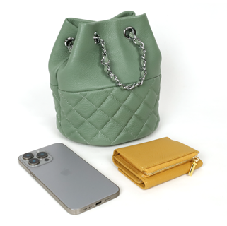 真皮菱格鍊帶水桶包-雙色8