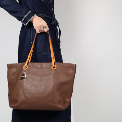 頭層牛皮撞色細節托特包2