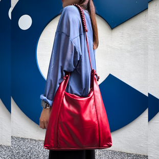 TRueSo 觸柔牛皮結理托特兩用包-紅色7