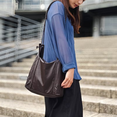 TRueSo 觸柔牛皮結理托特兩用包-咖色8