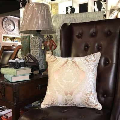 ★寶藏清倉★【古典風情系列】金橘色雪尼爾緹花圖騰抱枕套2