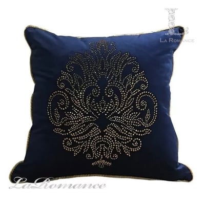 ★寶藏清倉★干邑色水鑽圖騰寶藍絨布抱枕套1
